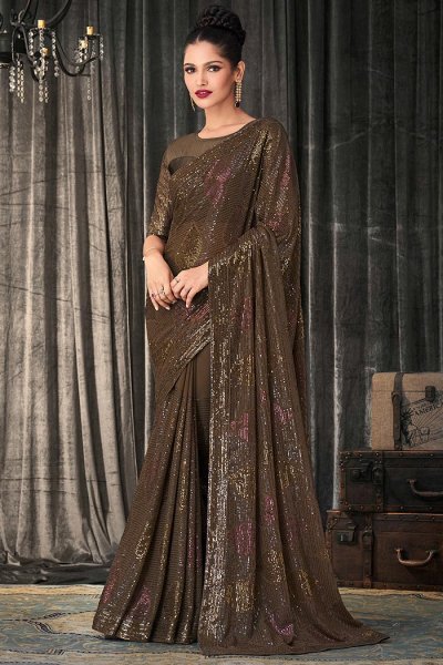 Sequined work Saree